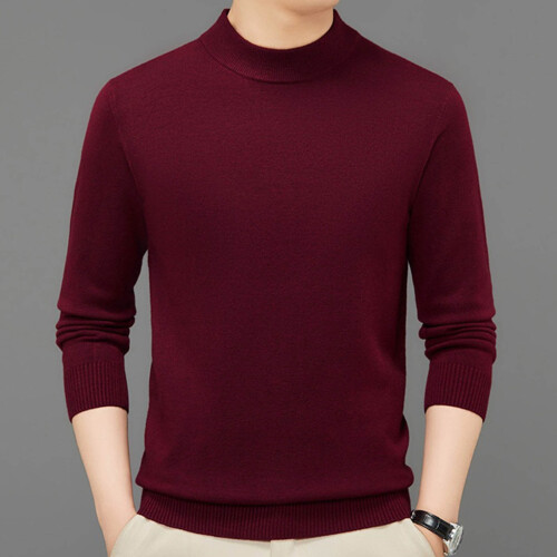 Herrenmode Stehkragenpullover Herbst Winter Freizeit Einfarbig Thermopullover Warm Strickpullover Top Herrenpullover (Weinrot, M) 1