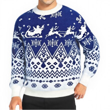 Men's Ugly Christmas Sweater – Reindeer Embroidered, Warm Knit Pullover for Holiday Parties & Festive Outdoor Wear
