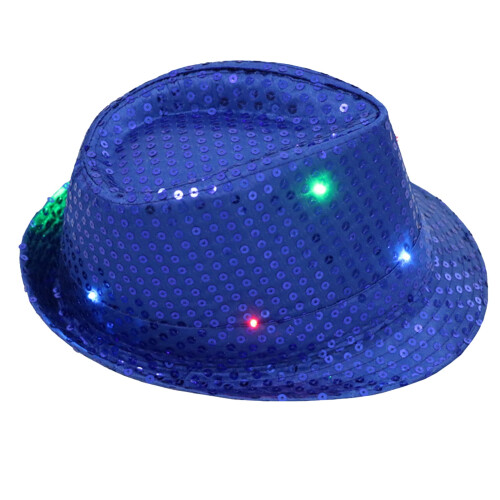 Jazz Hat Glowing Sequins LED Φορητό Λαμπερό Καπέλο για Παράσταση, Royal Blue 1