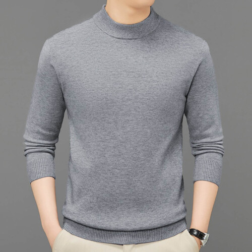 Herrmode Höghalsad tröja Höst Vinter Casual Enfärgad Termisk Varm Stickad Pullover Herrtröjor (Grå, M) 1