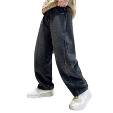 Jeans voor jongens, wijde pijpen, effen kleur, losse pasvorm, hoge taille, denim, casual jeans, streetwear, kinderbroek, zwarte broek, maat 4-5T