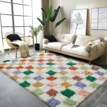 Tapetes Xadrez (6x9, 4x6, 5x7, 5x8, 8x10) – Tapete moderno multicolorido felpudo, lavável, antiderrapante, macio e fofo para ambientes internos,