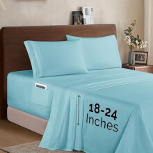 Luxury1500Mikrofaser-4-teiliges Bettwäscheset – Weiches Spannbettlaken mit 46–61 cm tiefen Taschen, Einzelbett/Einzelbett XL, Aqua, passend für