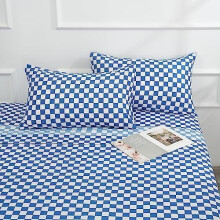 Ensemble de draps à carreaux bleus et blancs – Grand lit, 4 pièces