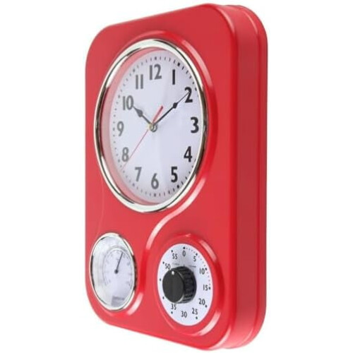 Ρολόι τοίχου κουζίνας ρετρό 9,5"x12,5" με θερμόμετρο και χρονοδιακόπτη 60 λεπτών – 2