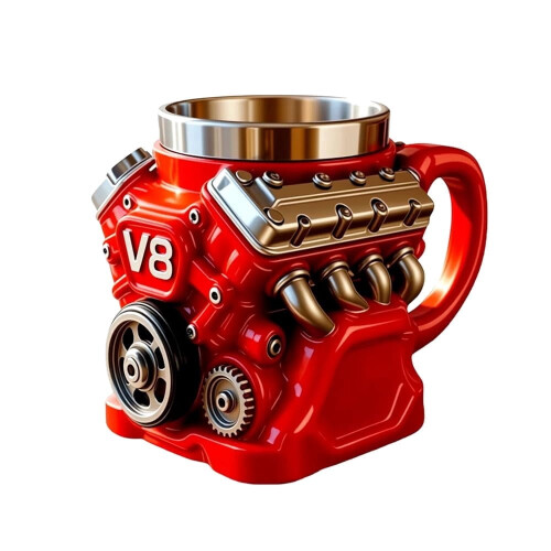 Κόκκινη κούπα καφέ από ανοξείδωτο ατσάλι V8Engine, διπλού τοιχώματος μονωμένη κούπα