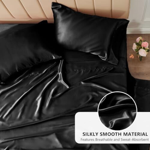 Ensemble de draps en satin – 4 pièces en microfibre de polyester 1