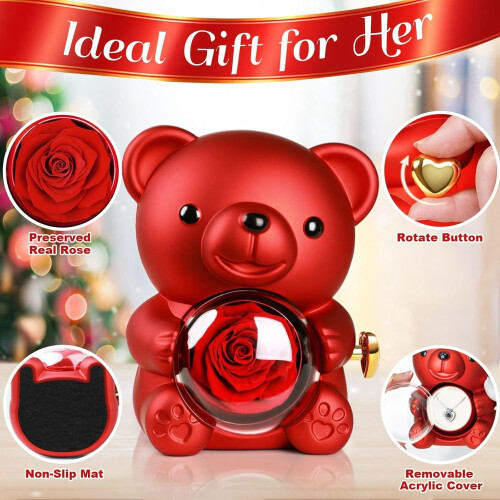 Šperkovnice Rose Hug Bear s pravými konzervovanými růžemi 1