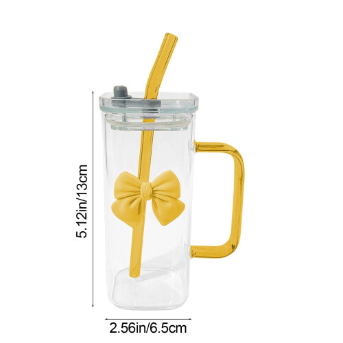 Lasinen vesimuki kahvalla, kannella ja pillillä, 400 ml 2