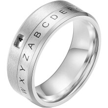 8 mm herre rustfrit stål alfabet tal spinner ring dekoder design sølv, sort, guld