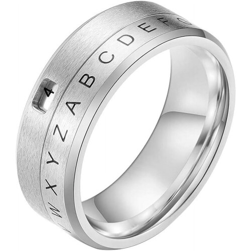 8 mm herre rustfrit stål alfabet tal spinner ring dekoder design sølv, sort, guld