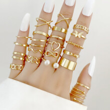 22 stuks stapelbare ringen met gouden golfmotief voor de knokkels van de vingers, geschikt voor vrouwen