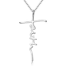 Collana con croce della fede laterale in argento sterling 925, placcata in oro bianco 18 carati – Regalo di gioielli cristiani per donne, mamme,