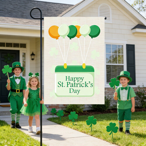 3 τεμάχια Σημαία Κήπου Happy St Patricks Day, Πράσινο Καπέλο με Τετράφυλλο Τριφύλλι, Σημαία 2