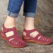 Sandali UTTOASFAY da donna Sandali estivi casual alla moda Scarpe basse casual tinta unita con passanti Rosso10
