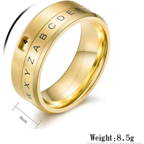 8 mm herre rustfrit stål alfabet tal spinner ring dekoder design sølv, sort, guld 2