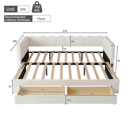 Beige Linen Extendable Sofa Bed with Storage 1