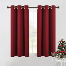 Røde julemønstringsgardiner, varmeisolerende toppgardiner for soverom/stue (1 par, 42x54")