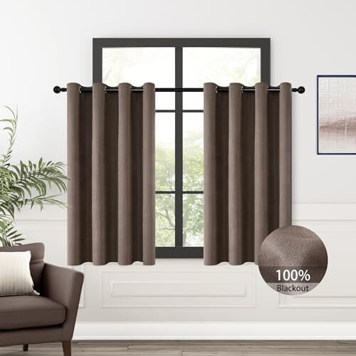 Cortinas opacas marrons, 100% blackout, 52x54 polegadas (132x137 cm), 2 painéis, ilhós na parte superior, isolamento térmico e acústico,