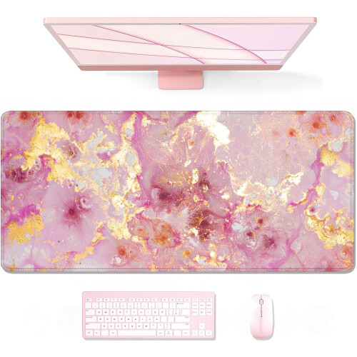 XXL Mouse Pad 31,5"x11,8", Αντιολισθητική βάση από καουτσούκ, ραμμένες άκρες, αδιάβροχη, ροζ