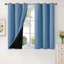 Denimblå 100 % mørkleggingsgardiner, 42x45", varmeisolerende maljegardiner for korte vinduer – 2 paneler