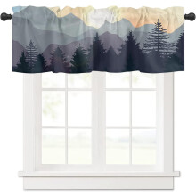 Cortina de janela com isolamento térmico e bolso para varão, estampa de pinheiros nas montanhas ao pôr do sol, 137 x 46 cm, 1 painel, compatível
