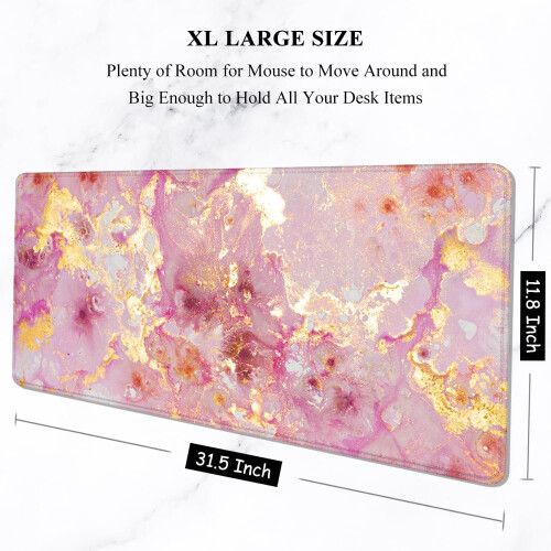 XXL Mouse Pad 31,5"x11,8", Αντιολισθητική βάση από καουτσούκ, ραμμένες άκρες, αδιάβροχη, ροζ 1