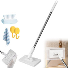 Balai à franges Snap Grip Mini | Balai à franges jetable zéro contact avec 10 lingettes réutilisables, utilisable à sec et humide, manche