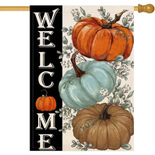 Bandiera autunnali bifacciale da 28x40 pollici con zucca, design di benvenuto autunnale con eucalipto, decorazione da giardino in tela di iuta per