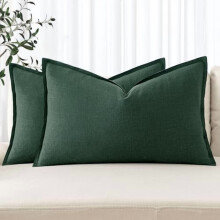 Decoratieve linnen lendenkussenhoezen 12x20 inch, donkergroen, boho/landelijke stijl, neutrale accentkussenslopen voor bank, bed en woonkamer – set