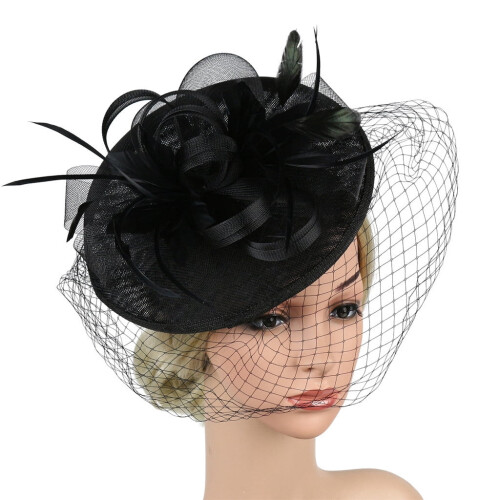Damfascinator i polyester med fjäder och blomma 2