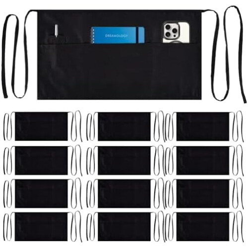 Black server aprons with 3 pockets 12-pack