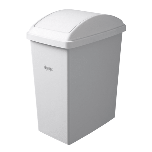 Cubo de basura compacto de plástico blanco con tapa abatible de 4 galones