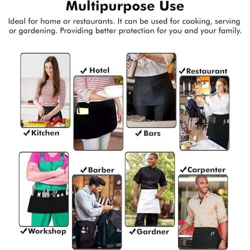 Black server aprons with 3 pockets 12-pack 1