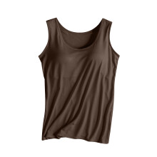 Camisetas sin mangas para mujer con sujetador incorporado, cuello redondo de color liso, cómodas para usar en capas y para estar en casa –