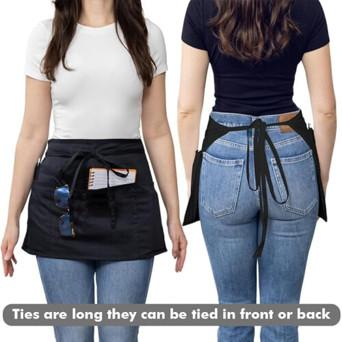 Black server aprons with 3 pockets 12-pack 2