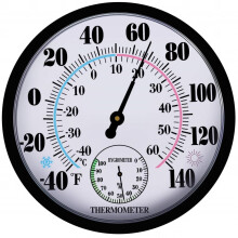 Stor 10" innendørs/utendørs termometer/hygrometer – batterifritt, trådløst, store tall, veggmonterbart, kompatibelt med terrasse