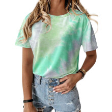 Damen-Top mit Batikmuster, kurzen Ärmeln und Farbblock-Design