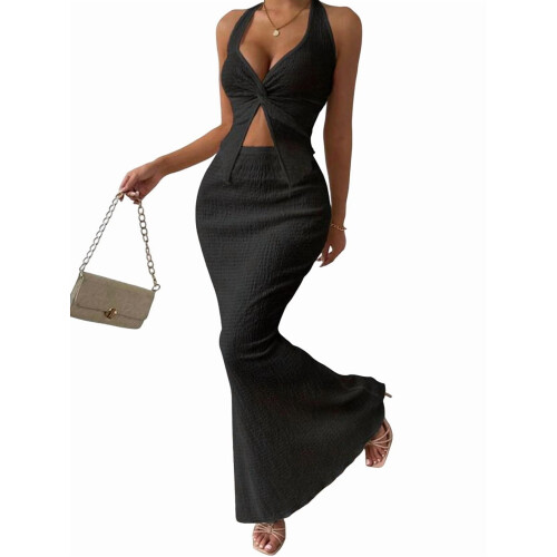 Women's twist front halter top and skirt set 2