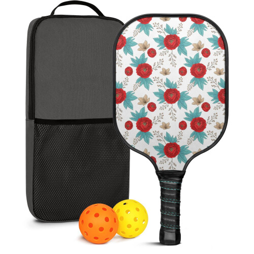 Σετ κουπιών Pickleball από fiberglass με λουλούδια, 2 μπάλες και τσάντα – Συμβατό με