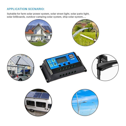 Solcellsladdregulator 10A–60A 12V/24V PWM 1