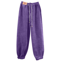 Dame vinterfleece natbukser snøre i taljen manchetter ankler bløde varme loungewear velour S-4XL flere farver tilgængelige lilla