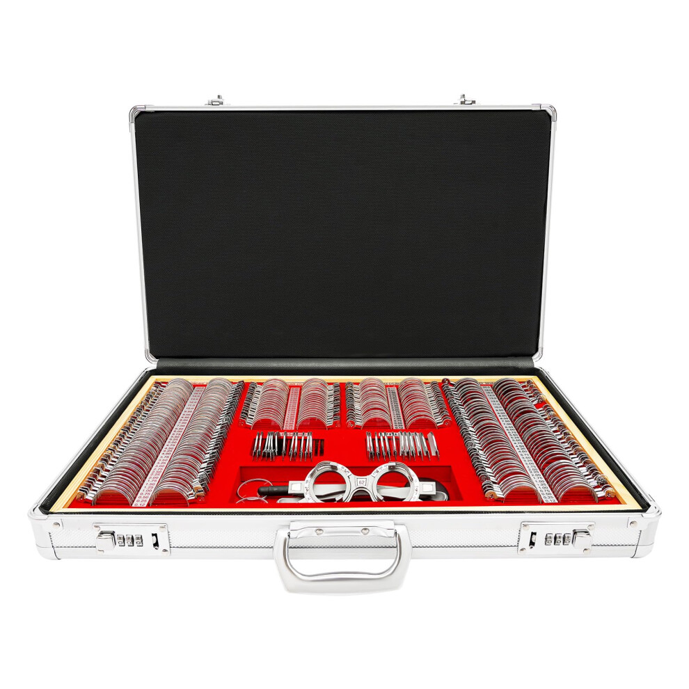 266 Piece Optometry Trial Lens Set with Metal Rim Frame and Secure Locking Case for Eye Exams