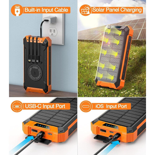 Φορητός φορτιστής Super10000mAh4USB με ηλιακή ενέργεια, φακός για κινητό τηλέφωνο 1