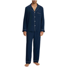 Casual pyjamaset voor heren, bestaande uit een effen top met lange mouwen en een bijpassende broek.