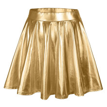 Damen-Minirock in A-Linie mit hohem Bund, Metallic-Optik und Falten – Gold, XS, geeignet für Freizeit und Partys