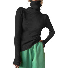 Rollkragenpullover für Damen in Übergrößen, geripptes Strickoberteil, langärmelig, einfarbig, schmal geschnitten, lässiger Zopfstrickpullover