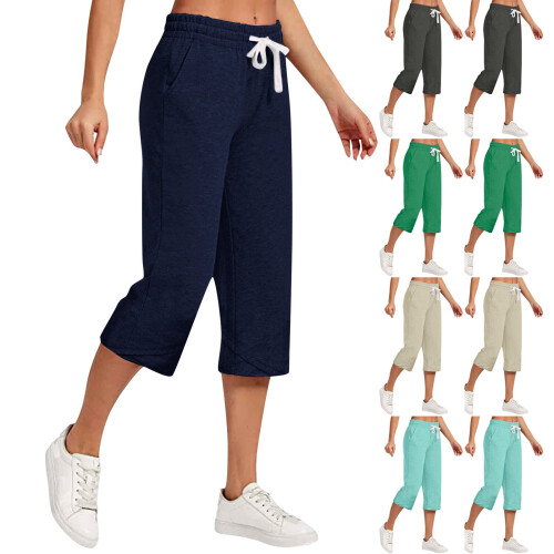 VERUGU Παντελόνι Capris για γυναίκες, μεγάλο, μονόχρωμο, άνετο, ευέλικτο, χαλαρό, κοντό 1