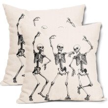 Halloween-örngott 40x40 cm, pumpa-, fladdermus- och spindelnätsdesign, bomullslinne, dekorativt kuddfodral set om 2 – kompatibelt med vanliga