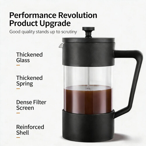Καφετιέρα French Press από βοριοπυριτικό γυαλί 1L 1